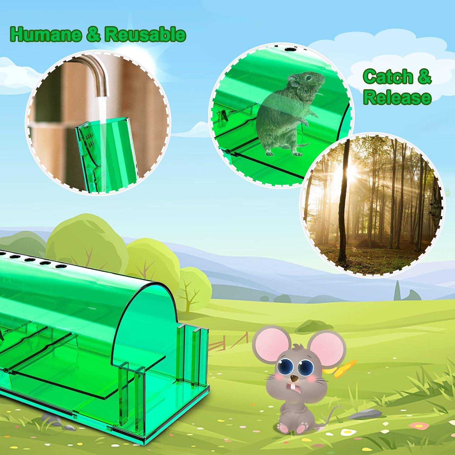 Set of 4 Pcs Humane Mouse Traps Indoor for Home, Live Mouse Trap, Reusable Mice Trap Catcher for House & Outdoors
